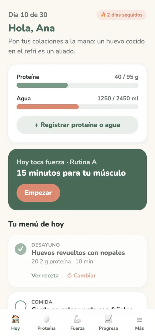 Pantalla de la app Plan Pluma Fuerte
